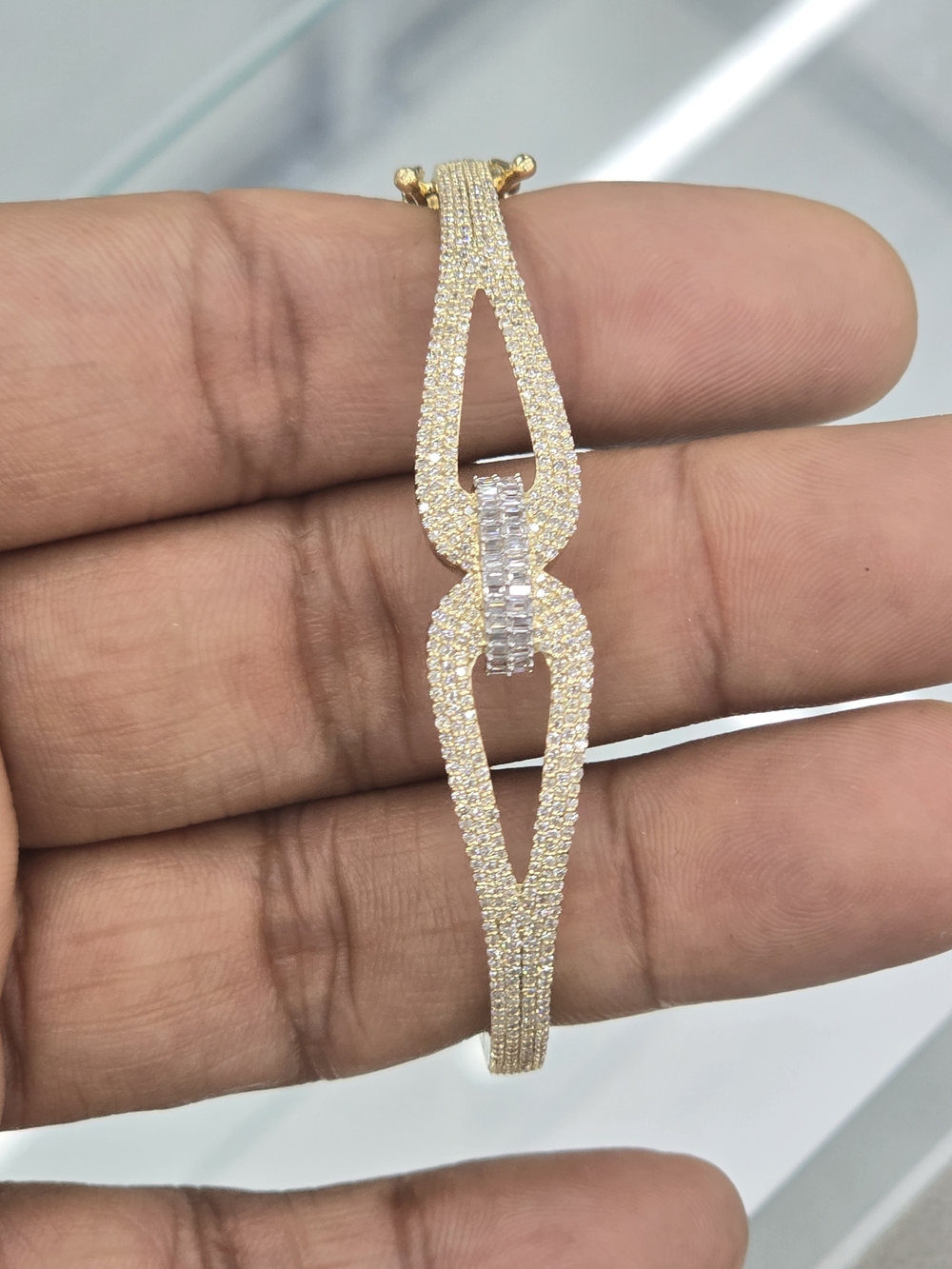 Real Diamond 14kt Gold Bangle Bracelet For Women